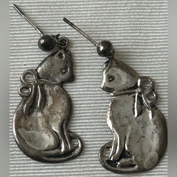 Vintage Cat Sterling Silver 925 Earrings - Picture 1 of 2
